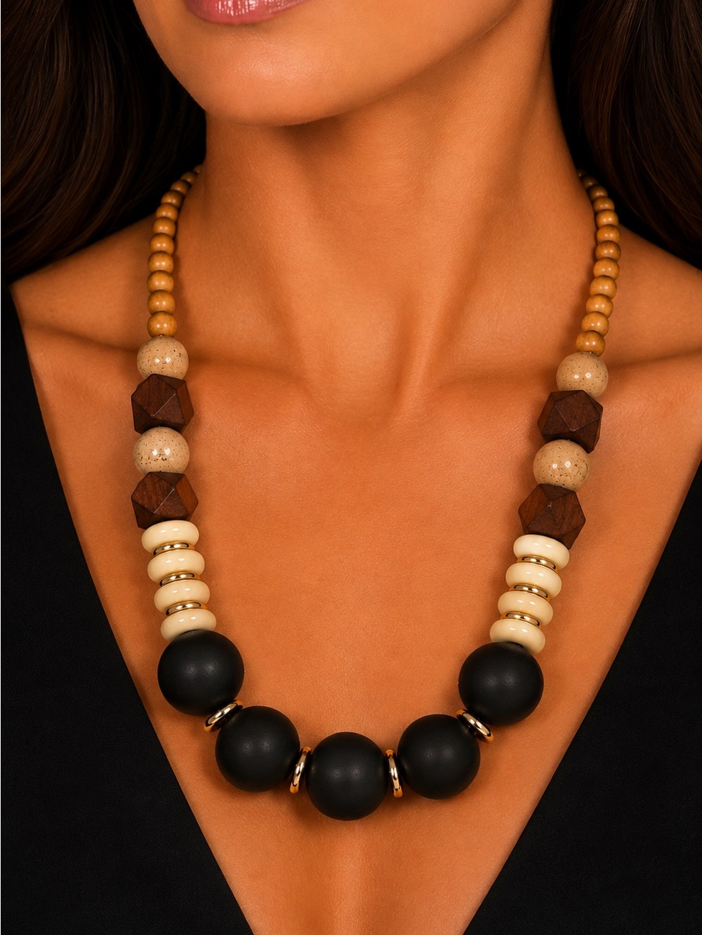 Chico's Vintage Chunky Wood Bead Statement Necklace Boho 29' EUC Festival